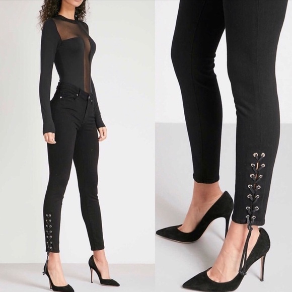 Good American Good Legs Lace Up Skinny High Rise Jeans 2/26 NWT - Picture 1 of 16
